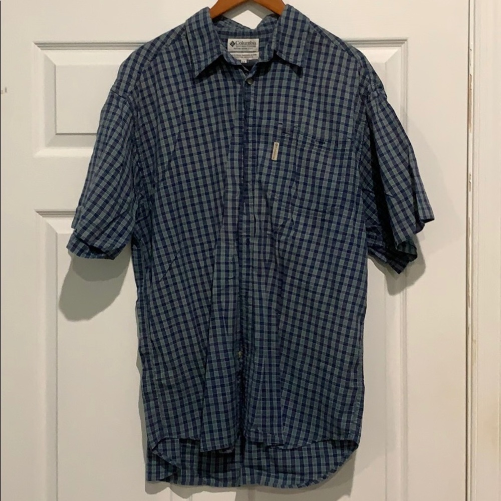 XL Columbia Blue/Green Plaid Button Down Shirt